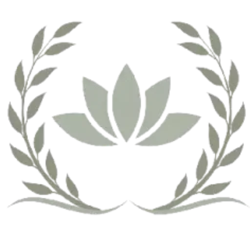 A logo for Kemit Care featuring a stylized lotus flower in a muted green-grey color, flanked by two symmetrical olive or laurel branches forming a half-wreath. The design has a natural, elegant, and ancient feel.